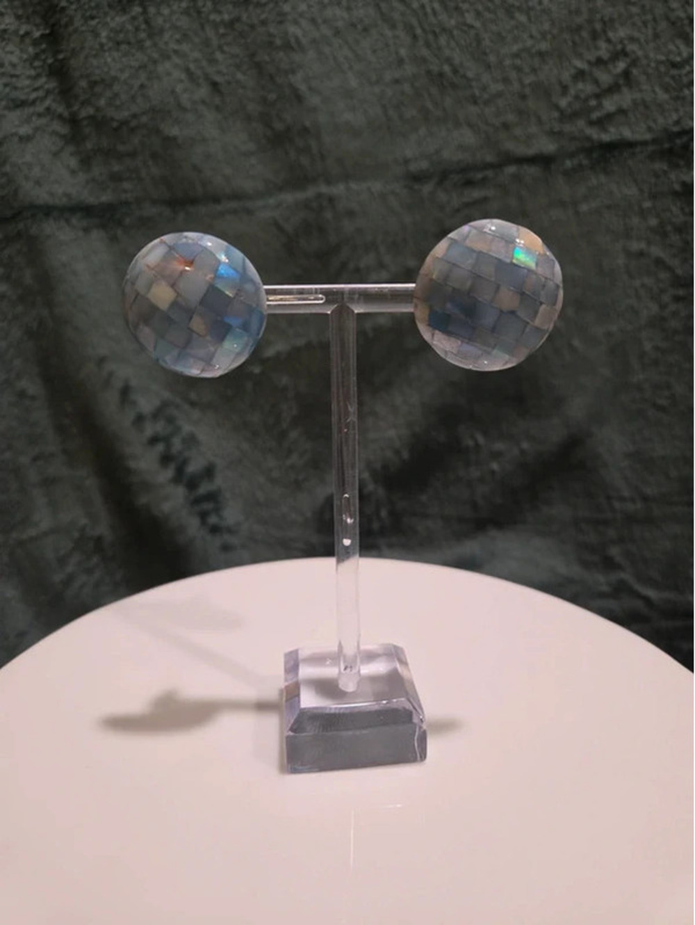 Vintage Blue Checkered Dome Stud Earrings